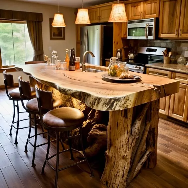 Pairing Wood with Stone in Log Cabin Kitchens