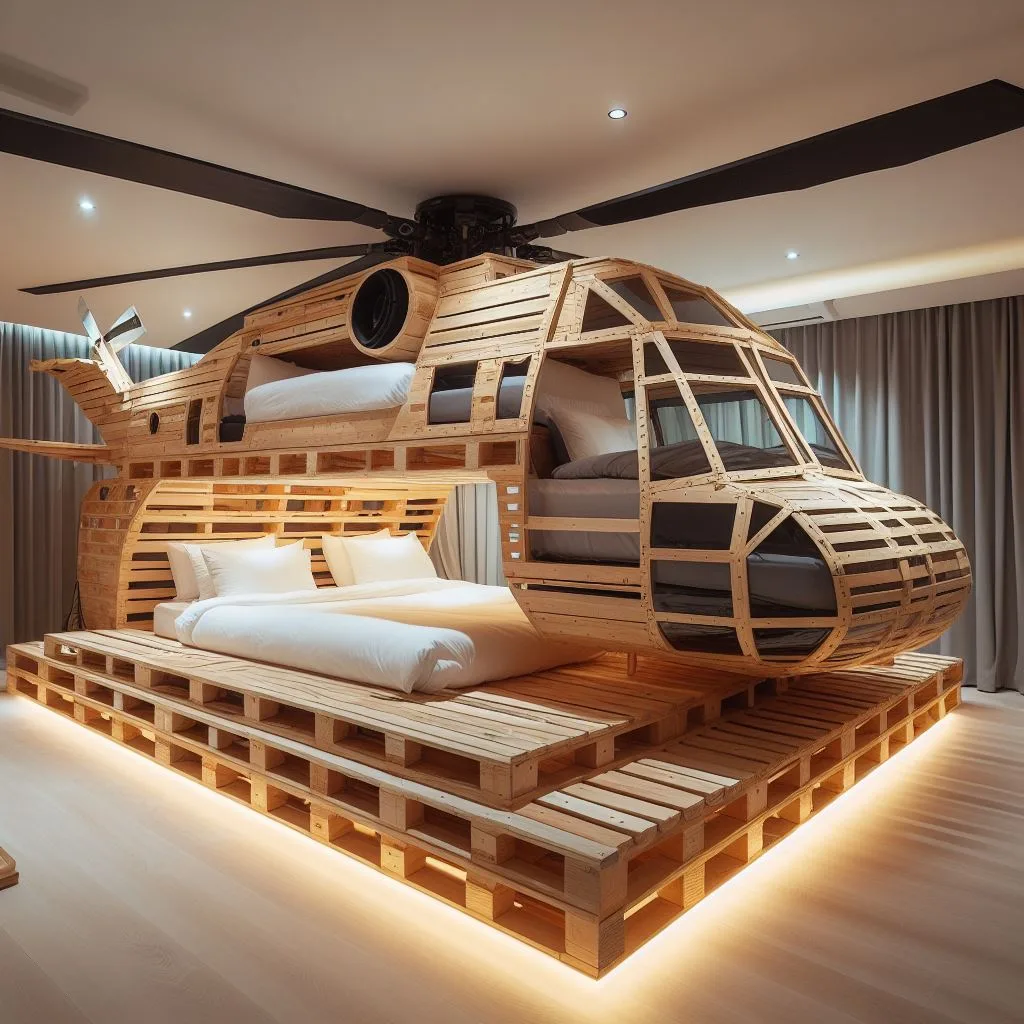 Helicopter Inspired Pallet Wood Bunk Bed Overview