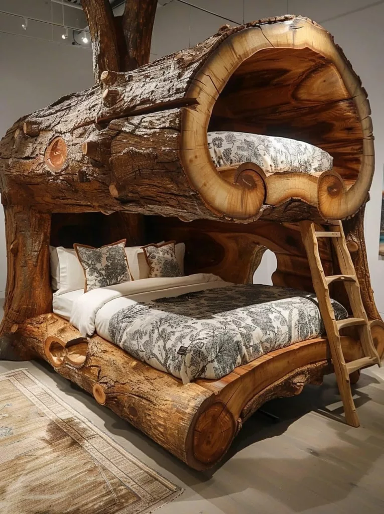 Unique Bed Frame Made from Large Tree Trunks: Embracing Nature-Inspired Furniture