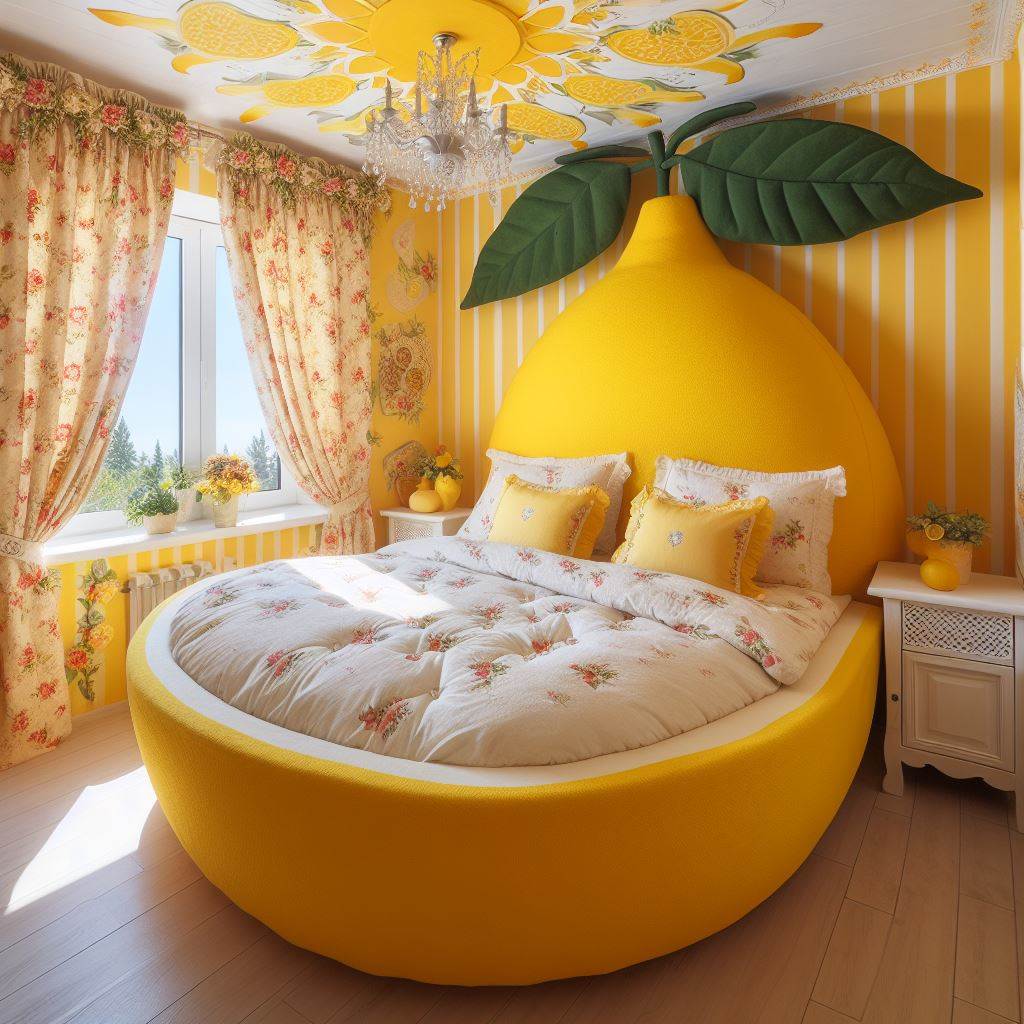 Citrus Dreamscapes: Crafting a Bed with a Lemon Slice Motif