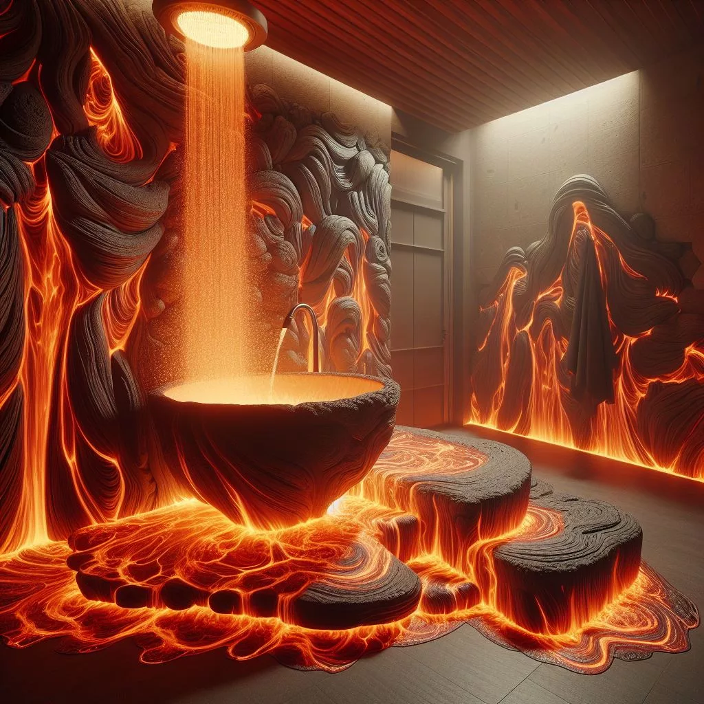 Lava Flow Fixtures: Sculpting a Fiery Bathroom