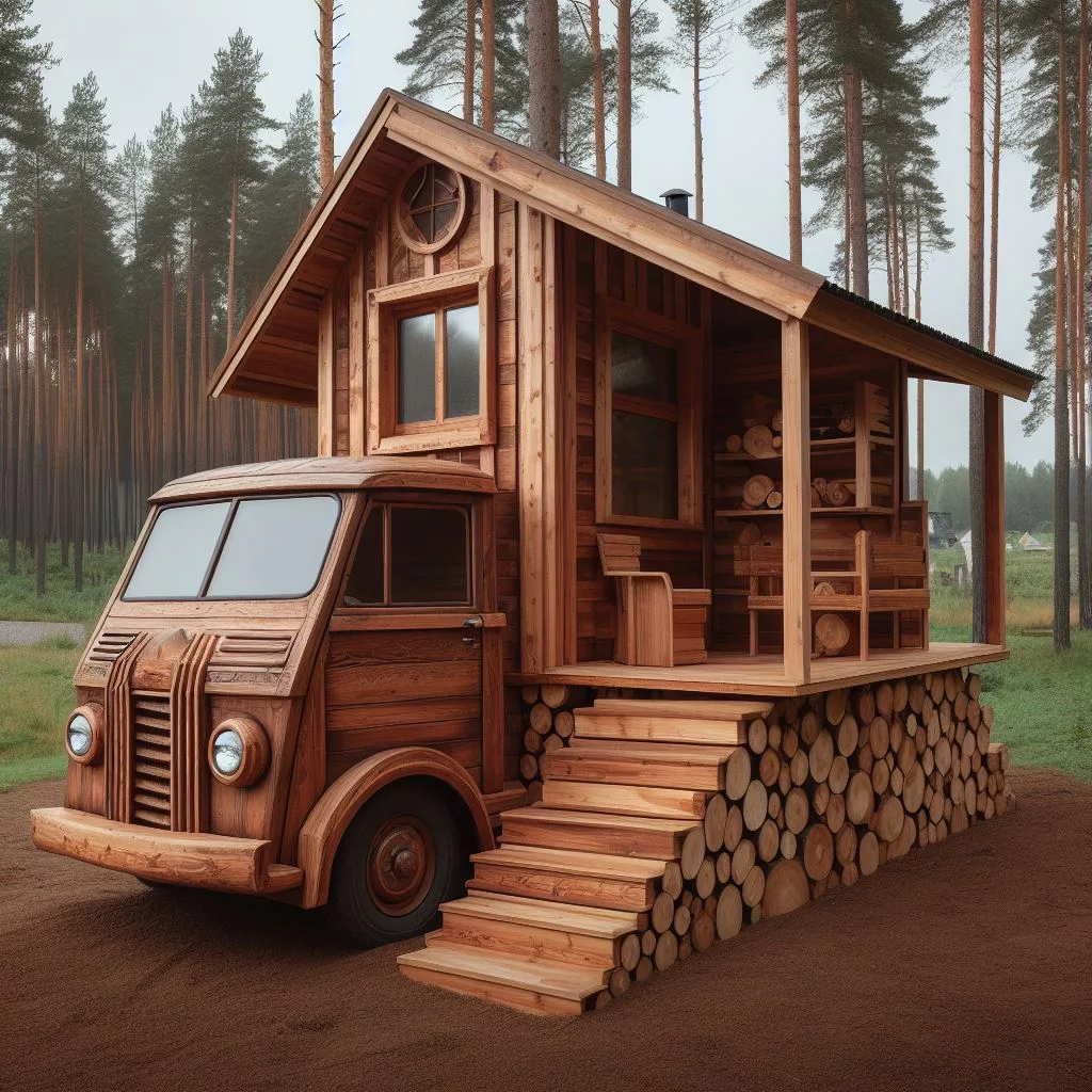 An Endearing Abode: A Vintage Truck-Shaped Wooden Cabin