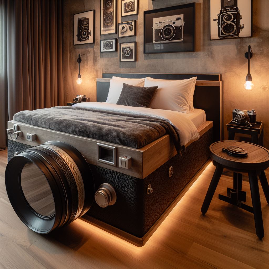 Sleep in Style and Comfort with a Camera-Shaped Bed