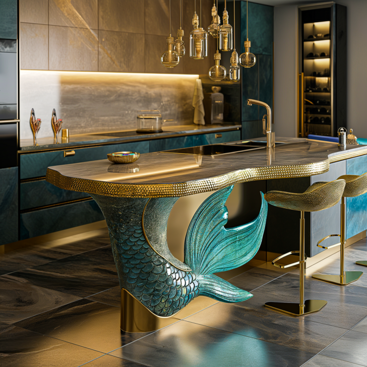 Siren Song of Style: Designing a Chic and Playful Mermaid-Inspired Kitchen Island