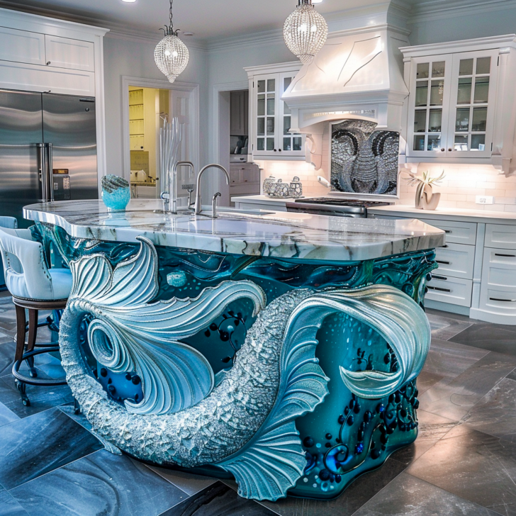 Oceanic Opulence: Luxurious Touches for a Mermaid-Inspired Kitchen Island