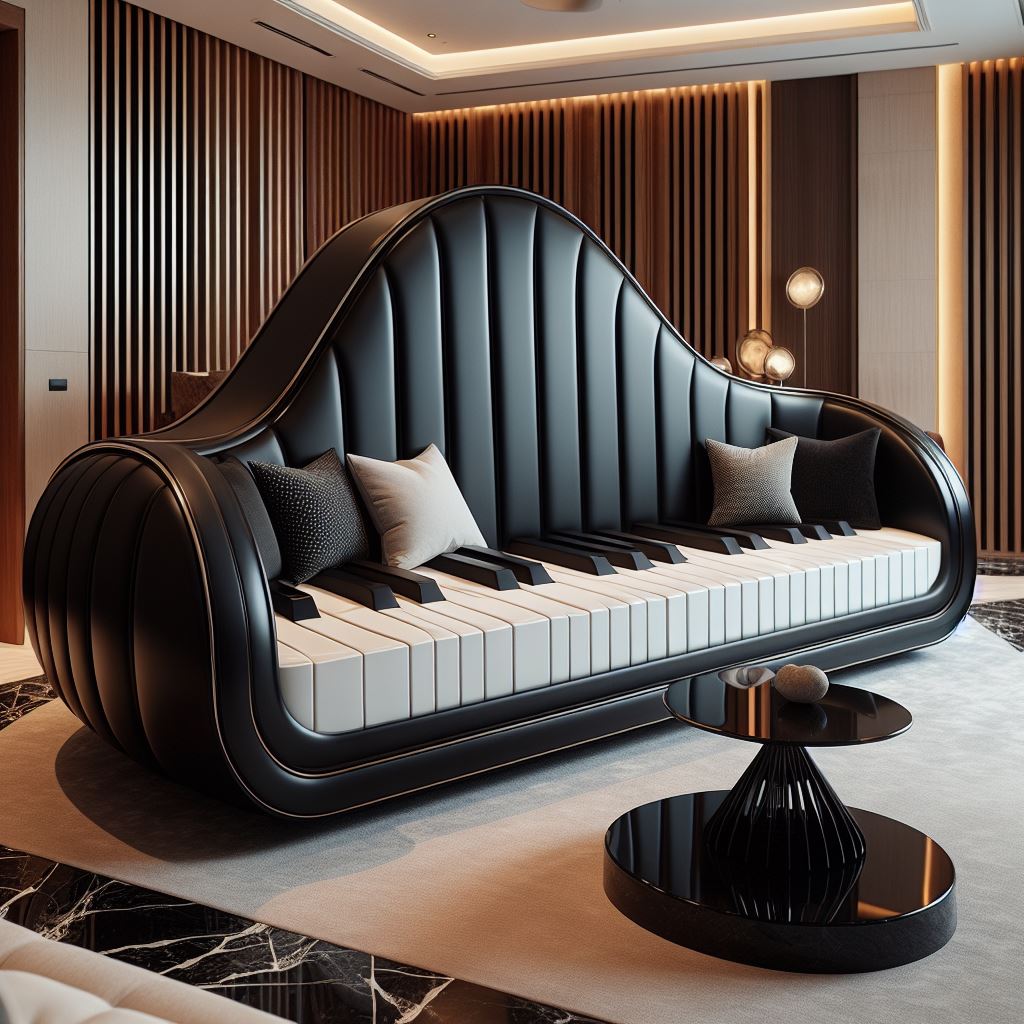 8. Concert Hall Ambiance at Home: Piano-Shaped Sofas as Statement Pieces