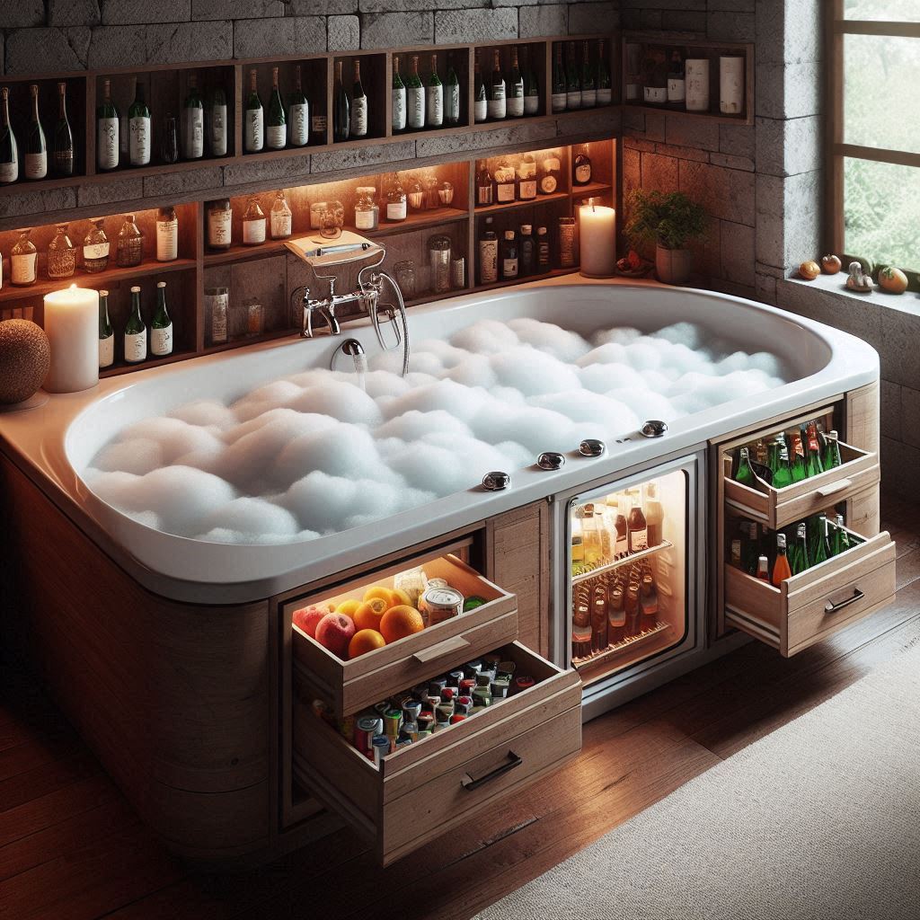 Discover the Perfect Blend of Luxury and Functionality: Bathtub with Integrated Refrigerator